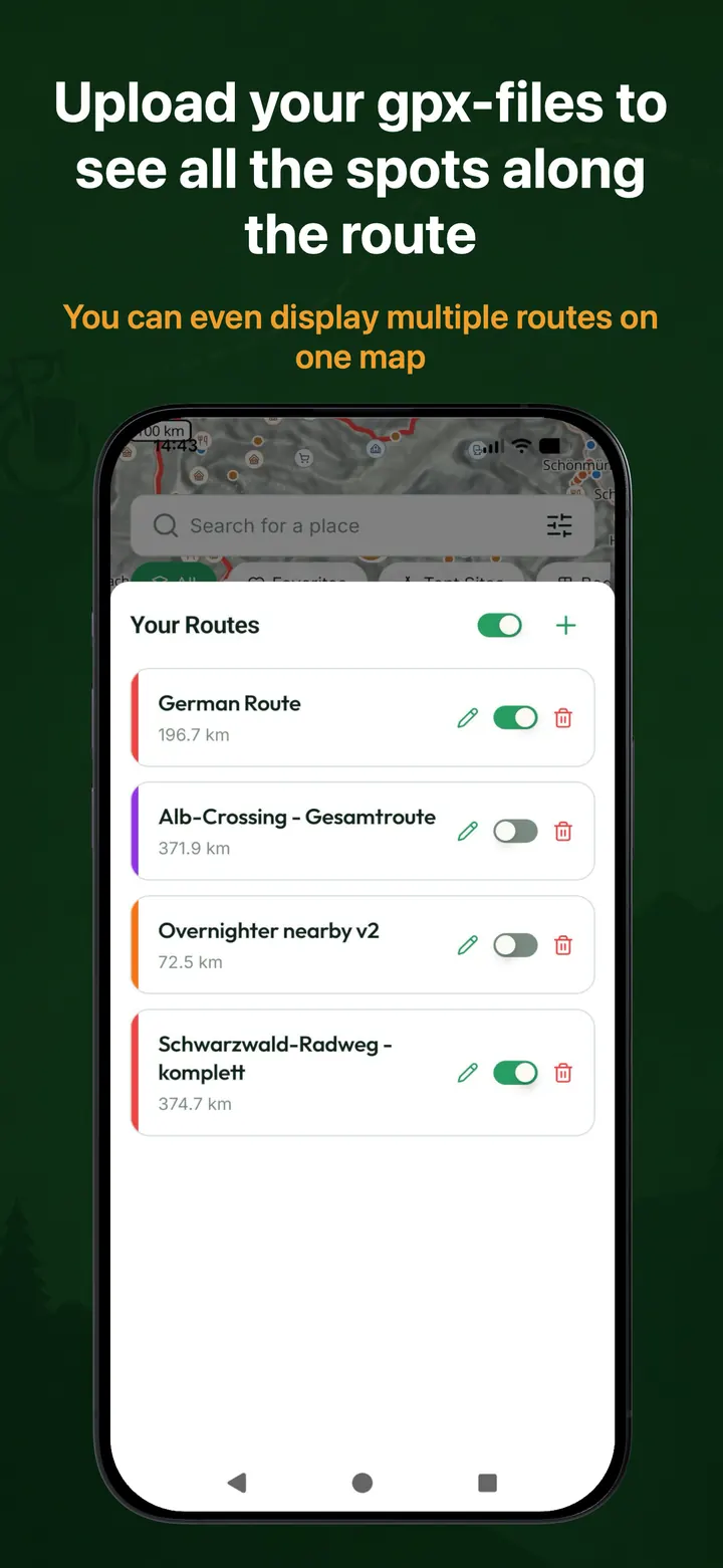 Upload your GPX files to see all the spots along the route – BikeTouri